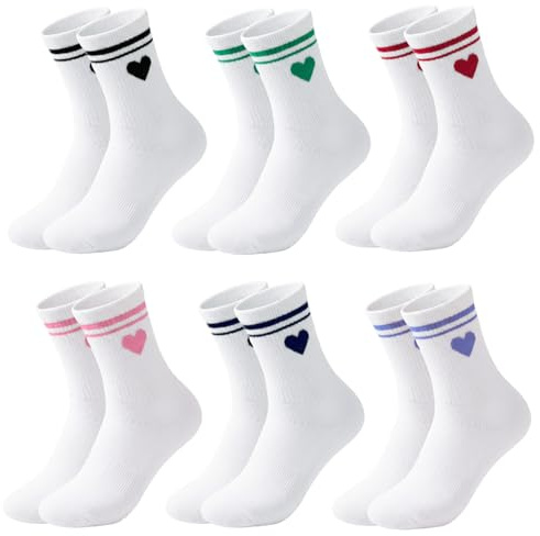 Briyat 6 Paia Calzini Sportivi Donna Calzini Tennis Donna Calze Sportivi Alte con Cuore Comodi Calzini da Corsa Donna Confortevole e Traspirante per Corsa Fitness e Uso Quotidiano