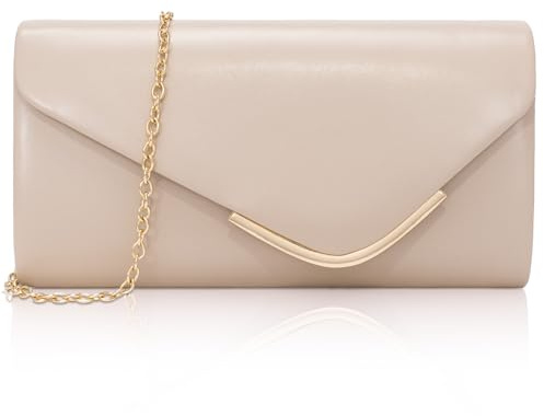 Toptime Petit sac à main pour femme en cuir nu avec chaîne en métal amovible, élégant sac de soirée courbé avec poche intérieure, sac à bandoulière tendance beige pour mariage