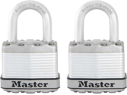 MASTER LOCK Cadenas Haute Sécurité [A Clé] [Acier Laminé] [Extérieur] [Pack de 2] M1EURT - Idéal pour les remises, les garages, les clôtures et les portails