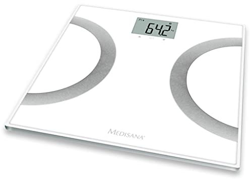 medisana BS 445 digitale Körperanalysewaage, Personenwaage mit praktischer App, Körperfettwaage, Messung von Körperfett, Körperwasser, Muskelmasse & Knochengewicht, Bis 180 kg, Weiß / Silber