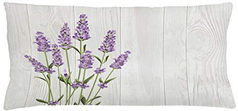 ABAKUHAUS Lavanda Funda para Almohadón, Ramo de Hierbas en la Madera, Decorativo, Estampado en Ambos Lados, 40 x 90 cm, Lavanda Verde Oliva Gris