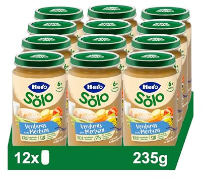 Hero Baby Tarrito Infantil - Tarritos de Verduritas con Merluz, Sin Aceite de Palma,Sin Sal Añadida, Para Bebés desde 8 Meses, Ingredientes 100% naturales, 235 g (Paquete de 12)