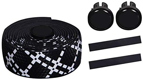 SzBlaZe 2 Rolls Silica Gel Bike Handlebar Tapes Wrap with Bar Plugs for Road Mountain Bicycle Cycling (Black White)
