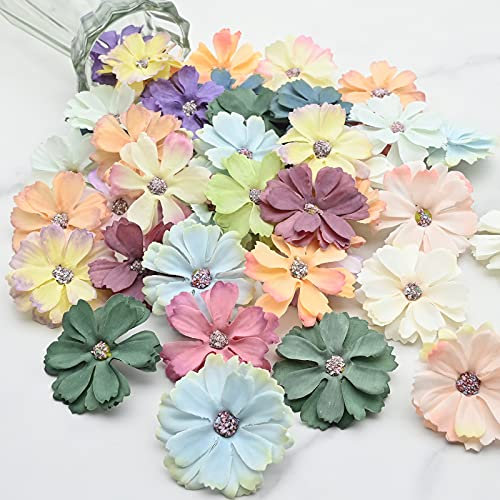 twirush 50 Stück Künstliche Blumen, Kunstblumen Gänseblümchen Blütenköpfe 5cm, Seidenblumen Deko Blütenköpfe für Hochzeit Feste Partei Haus Scrapbooking DIY Basteln, Mehrfarbig