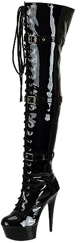 SheSole Women's Patent Leather Lace Up Side Zip Platform Over The Knee Thigh High Heel Boots | 1.77 Platform 5.91 Stiletto Heel Lace Up Full Side Zip Sexy Shoes for Pole Dancing Party Club Halloween Costume Cosplay
