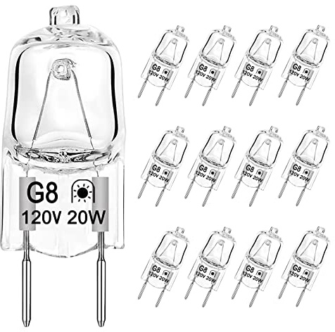 VITUNOV G8 Halogen Bulb 120V 20W Xenon Under Cabinet Lighting Replacements T4 Type 2 Pin Base Dimmable 2700K Warm White (12 Pack)