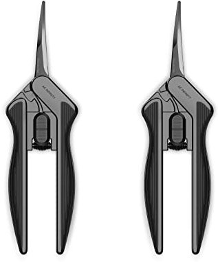 AC Infinity 2 tijeras de podar curvadas de acero, 16cm inoxidable de ligeras, diseño ergonómico, cuchillas curvadas de precisión con revestimiento de titanio antiadherente para jardinería