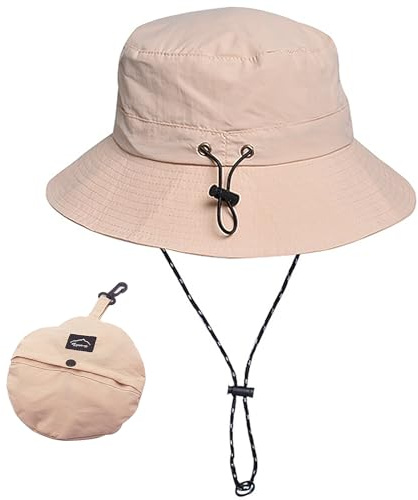 WANYIG Chapeau de Soleil Ete Anti UV Homme Femme Outdoor Pliable Étanche pour Randonnée, Safari, Voyage, Jardinier,Pêche, Chasse, Camping (Beige)