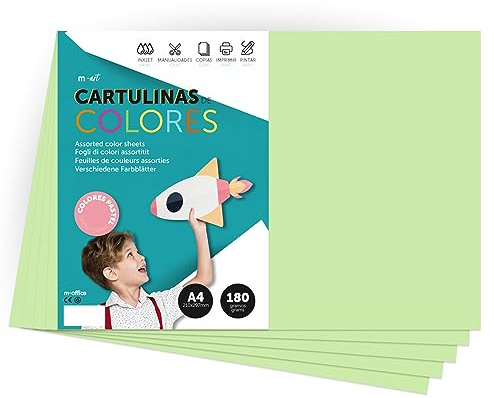 Farbiger Karton, A4, Pastellfarben, 180 g, zum Basteln, Drucken Ihrer Dokumente und kreativen Designs, Pastellfarben, A4, m-office (x25, hellgrün)