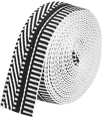 BENECREAT 4.57m Sangle en Coton Jacquard 38 mm Sangle en Polycoton Motif à Rayures Sangle de Couture Ruban Tissé pour Accessoires de Vêtements Sangle, Noir