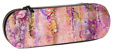 BEEOFICEPENG Trousse à Crayons, Peinture Aquarelle Fleur de glycine Artistique, Pochette à Crayons en Cuir, Sac à stylos, école de Bureau, boîte à Bijoux, boîte à pinceaux de Maquillage