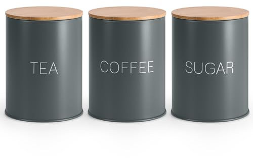 EHC Tea Sugar Coffee Canisters, Tea Sugar Coffee Containers Set of 3, Airtight Containers Jars, Grey