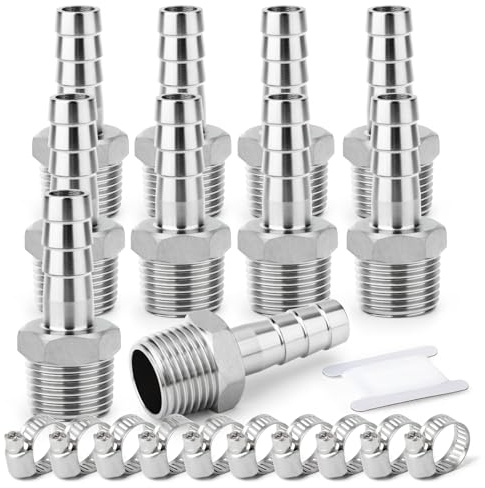 ERGAOBOY 10Pcs Hose Barb Connector, 8mm to 1/4 BSP Male, SS304 | Male thread adapter, barbed ridge design, leakproof union coupler, for garden irrigation, pond water plumbing pipe