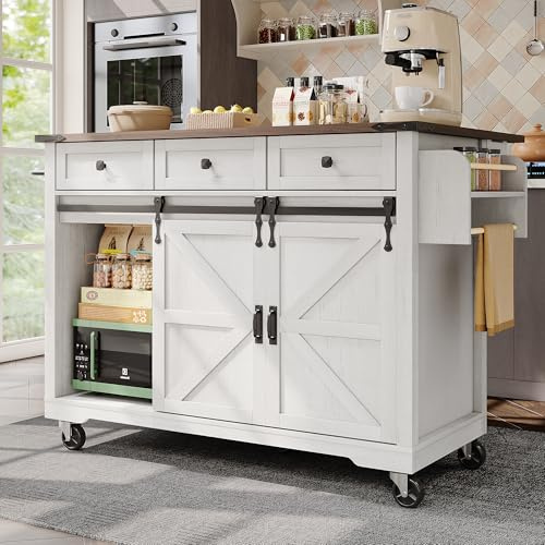 KUAKE Isola da cucina, carrello portavivande con piano di lavoro estraibile, carrello da cucina su ruote, armadio da cucina con 2 ante scorrevoli e 3 cassetti, carrello per la cena con venature in