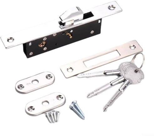 Feegow Verrou de porte – Serrure à mortaise pour portes coulissantes, serrure de porte avec clés croisées pour porte coulissante intérieure et extérieure (HY-302B)