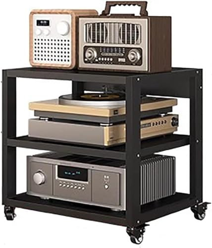 Generiskt HiFi-ställ och stativ, ljudrackskåp, AV-hylla, 2-, 3-, 4- och 5-stegs ljudrack torn på hjul, robust ljudvideo-mediastativ, ställ för underhållningstereo-komponenter (2