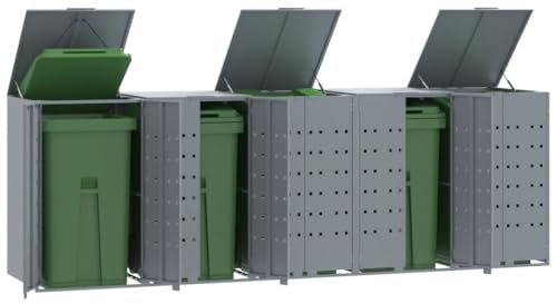 Générique Rangement à roulettes pour poubelles pour 5 bacs Gris Acier,Cache-conteneurs à déchets,112.2KG-3279990