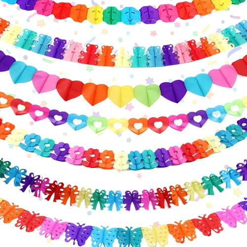 7 STK Bunte Regenbogen Banner Party Dekorationen, 21m Papier Girlande Luftschlangen für Einhorn Geburtstag Cartoon Fiesta Pride Day Gay Engagement Kinder Party Hof Zeichen Hochzeit Paraden Feier