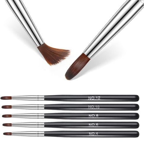 5 Stück Acryl Pinsel für Nägel Set Größe 4/6/8/10/12 Nägel Selber Machen Pinsel Professionelle Gelnägel Pinsels für Präzision Maniküre Design Nagelverlängerung & Carving Nagelsalon