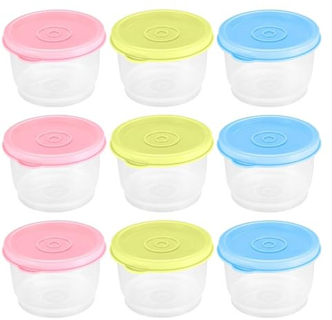 Lunyloer Small Food Containers with Lids, 160ml Reusable Snack Pots, 9Pcs Baby Food Storage Containers, Small Plastic Containers with Lids for Lunch Box Work Trip Sauce Snack Fruits Yogurt