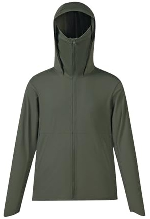 Veste été Homme Anti UV avec Capuche Zippé Rashguard Manches Longues Léger Respirant Fonctionnel Séchage Rapide Chemise Protection UV été Vêtements de Sport Homme Pas Cher Veste de Pêche Randonnée