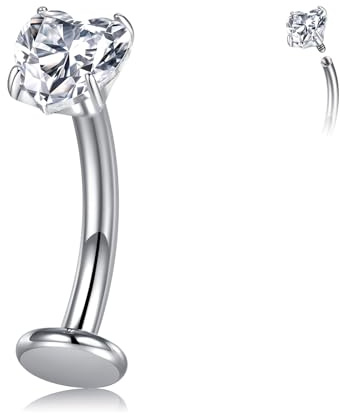 Longita Navelpiercing titan G23-14G böjd barbell med inre gänga och platt botten, piercing, navel, 10 mm stavlängd Imed zirkonia för kvinnor och män, Titan