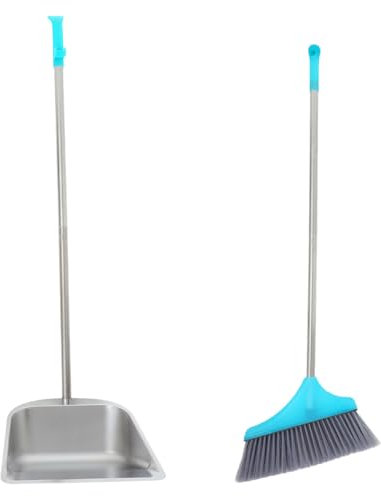 OATIPHO Scopa e Paletta con Manico e Interni Robusto Setole Morbide e Design Ergonomico per Pulizie Quotidiane e Ampie Aree