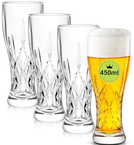 AXIM Beer Glasses Set, Crystal Craft Beer Pint Glass, Pilsner Beer Mug,Bar Glassware Drinking Glasses for Home Kitchen Entertainment (4 Pcs/450ml)