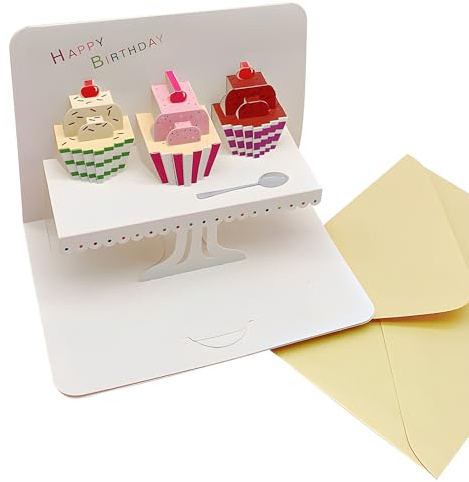 3D Happy Birthday Card with Envelope, Pop Up Birthday Card, Practical | Pop Up Birthday Card with Cake Design Paper Sister Birthday Card for Women, Minimalist 3D Greeting Cards for Mum Daughter.