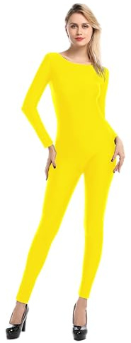 Carnavalife Maillot de Danza Ballet Mujer, Mono de Cuello Redondo con Manga Larga, Body Ajustado de Cuerpo Completo de Gimnasia Rítmica Leotardo de Patinaje (Amarillo, S)