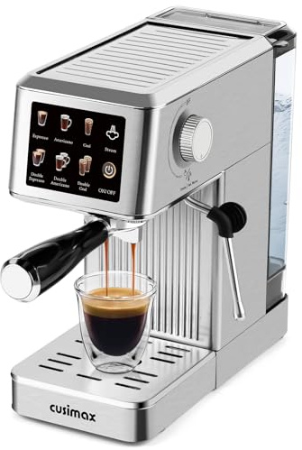 CUSIMAX Espresso Machine 20Bar Compact Coffee Machine with Powerful Steam Wand for Latte & Cappuccino, Stainless Steel Espresso Maker with 34oz Remevable Water Tank