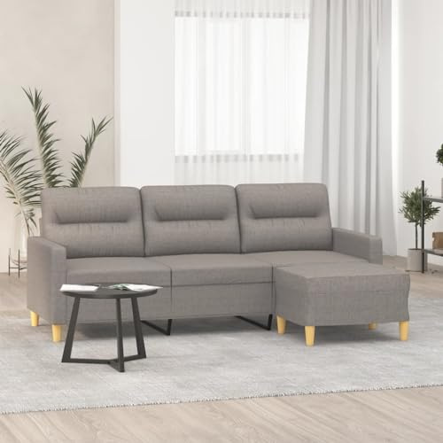 YuuSsea 3-sitsig soffa med pall, taupe, 180 cm tyg, robust metallram, bekväm sittmöbel för vardagsrum, modern design, inkl. fotpall