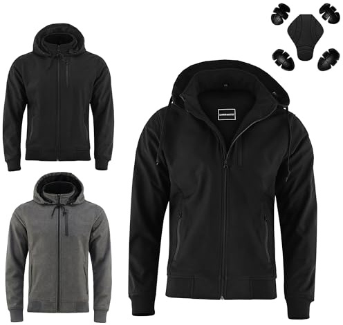 Men’s Motorbike Softshell Hoodie, Premium Moto Racing Protective Hoody with CE-Approved Lining for Safety – Stylish Protective Riding (UK, Alpha, L, Regular, Regular, Black)