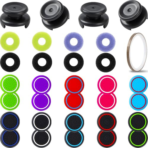 Controller Accessories for PS5 Thumb Grips Joystick caps w/high thumbstick Extender, Joystick Replacement Covers, Analog Stick Precision Rings, aim Boost kit Stuff attachments for PS4 Black Colorful
