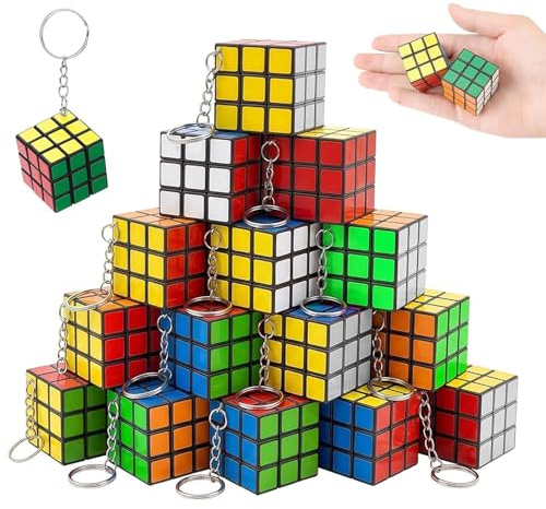 25 Pack Rubik's Cube 3x3 Speed Cube Set, Needoh Mini Cube Keychain Puzzle, Rubix Cube Collection for Educational Entertainment and Stress Relief, Compact Design with Smooth Rotation Mechanism