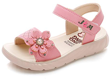 Sandaler flicksandaler sommar läder blommor för småbarn flickor, Mörk rosa 3, 26 EU