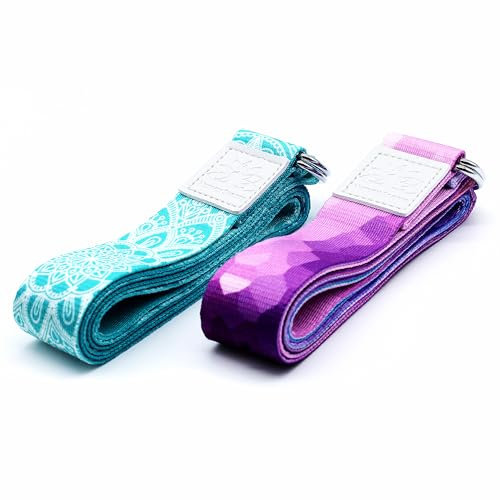 Netrox - Yoga Gurt - 240cm und nachhaltiges Material -Yogagurt mit Metall D-Ring verstellbar - für Dehnung Stretching Fitness Pilates Gymnastik Yogaband für Anfänger Fortgeschrittene Yogariemen