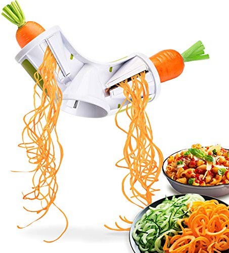 Cafendi | Spiralschneider - 3in1 Hand Spiralschneider für Gemüsespaghetti - Gemüsehobel für Karotte, Zucchini, Gurke, Kartoffel & Gemüsespaghetti