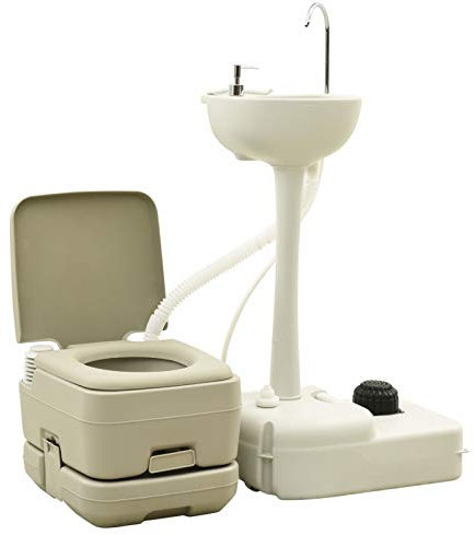 Tidyard Campingtoilette 10+10L Handwaschbecken 20L Set Tragbar Chemietoilette Toiletteneimer Mobil Reise WC Camping Waschbecken Grau 20L