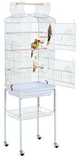 Yaheetech Metal Bird Cage for Small Birds Parrot Cage for Budgie/Lovebirds/Canary/Cockatiel with Open Play Top Rolling Stand