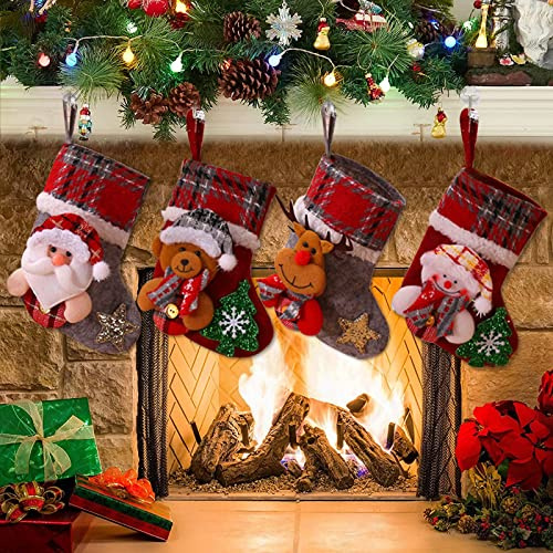 Calcetín de Navidad, Medias de Navidad, Calcetín de Navidad Personalizado para el árbol de Navidad Chimenea Decoración Colgante Calcetín de Navidad Santa, Reno, Muñeco de Nieve