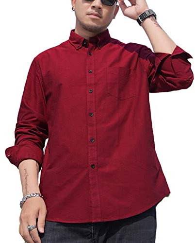 DAIHAN Chemise Homme Costume Manches Longues Business Habillée Casual Repassage Facile Regular Fit Chemises d'affaires Business Shirt Tops Blouse,Vin Rouge,5XL