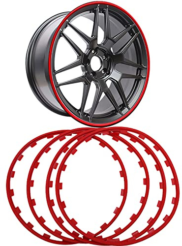 JSSSLC Auto-Radnaben-Felgen-Kantenschutz-Ring, Nylon-Zierstreifen-Reifenschutz, Auto-Fahrzeugfarbe-Felgen-Schutz FüR Alle Autos,Red-18in