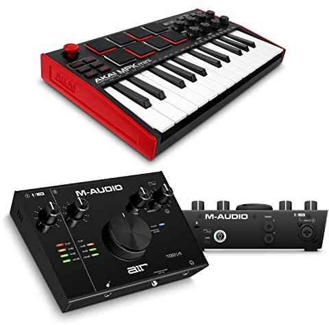 AKAI Professional MPK Mini & M-Audio AIR 192|4 – 25-Tasten USB MIDI Keyboard mit 8 Drum Pads und USB Audio Interface