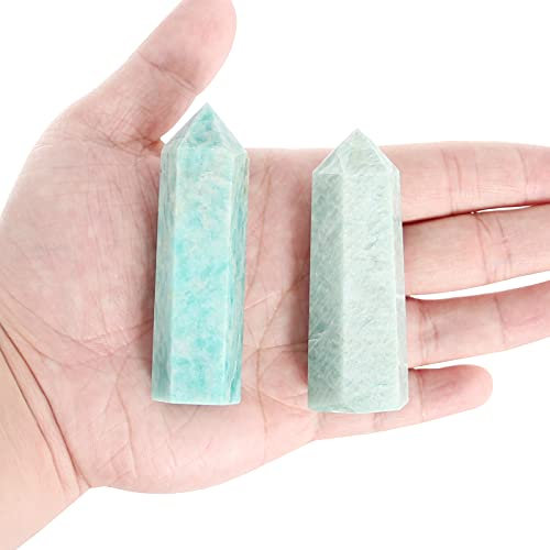 Varitas de cristal de cuarzo Amazonita, 2 varitas de cuarzo Amazonita de 7 cm a 8 cm, torre de cuarzo Amazonita, cristal curativo de cuarzo Amazonita y piedras, embalaje de caja de regalo