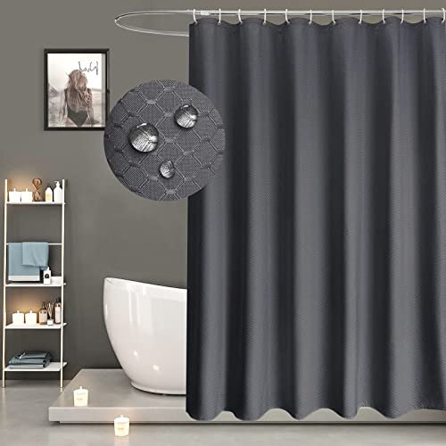 EurCross Dunkelgrau Duschvorhang 180x200 Anti-Schimmel Wasserdicht für Bad und Dusche im Badezimmer, Textil Polyester Stoff Waschbar Badvorhang, Waffel Muster mit 12 Ringen