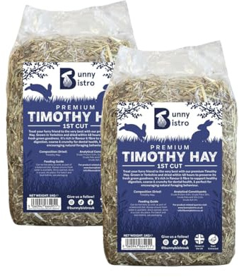 Bunny Bistro Premium Timothy Hay 1st Cut 2kg | Natural UK Grown Hay for Rabbits, Guinea Pigs & Small Animals, High in Fibre, Dental Care, Dust Extracted, Eco-friendly, Grown in Yorkshire