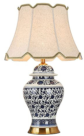 Blue and White Porcelain Vase Table Lamp - Large Oriental Ceramics Luminaire for Bedroom, Living Room and Study - Elegant Nightstand Light Lamp - China Antique Ceramic Design