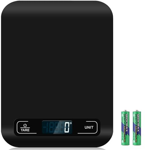 Báscula de cocina digital, 10 kg, con pantalla LCD y función de tara, báscula de cocina para hornear y cocinar, medir ingredientes, exactamente 1 g – (negro)