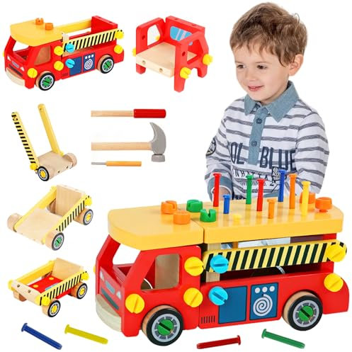 Kihhvlo Werkzeugkoffer Kinder - Holzspielzeug Kinderwerkzeug Montessori Spielzeug Lernspiele Spielzeug ab 2 3 4 Jahre fur Geschenk Mädchen Junge